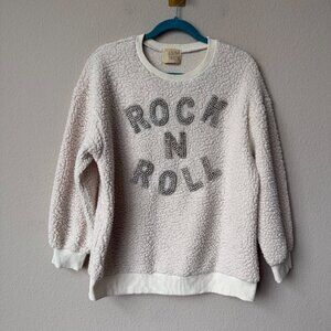 Judith March Rock & Roll Embellished Cream Teddy Sweatshirt Size S